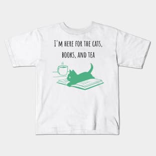 Cat, Books, and Tea Green Kids T-Shirt